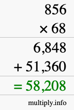 How to calculate 856 times 68 using long multiplication