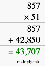 How to calculate 857 times 51 using long multiplication