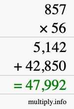 How to calculate 857 times 56 using long multiplication