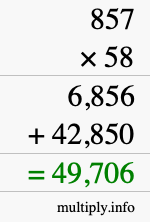 How to calculate 857 times 58 using long multiplication