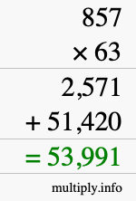 How to calculate 857 times 63 using long multiplication