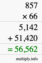 How to calculate 857 times 66 using long multiplication How to calculate 857 times 66 using long multiplication