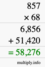How to calculate 857 times 68 using long multiplication