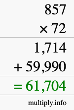 How to calculate 857 times 72 using long multiplication