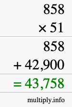 How to calculate 858 times 51 using long multiplication