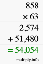 How to calculate 858 times 63 using long multiplication