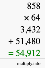 How to calculate 858 times 64 using long multiplication