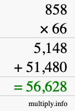 How to calculate 858 times 66 using long multiplication