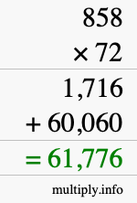 How to calculate 858 times 72 using long multiplication
