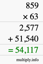 How to calculate 859 times 63 using long multiplication