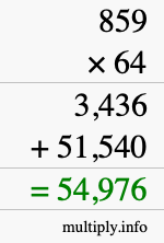 How to calculate 859 times 64 using long multiplication