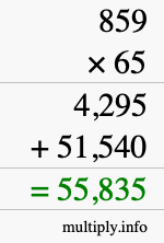 How to calculate 859 times 65 using long multiplication