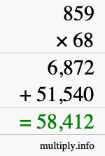 How to calculate 859 times 68 using long multiplication