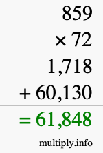 How to calculate 859 times 72 using long multiplication