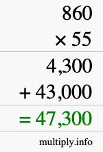 How to calculate 860 times 55 using long multiplication