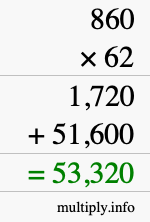 How to calculate 860 times 62 using long multiplication
