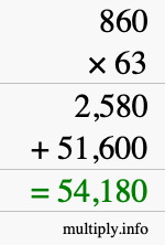 How to calculate 860 times 63 using long multiplication