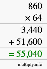 How to calculate 860 times 64 using long multiplication