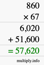 How to calculate 860 times 67 using long multiplication