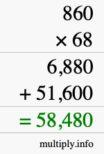 How to calculate 860 times 68 using long multiplication