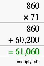How to calculate 860 times 71 using long multiplication