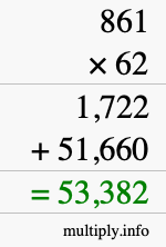 How to calculate 861 times 62 using long multiplication