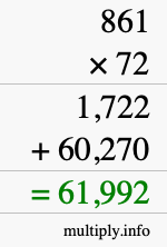 How to calculate 861 times 72 using long multiplication