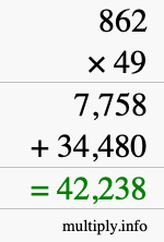 How to calculate 862 times 49 using long multiplication
