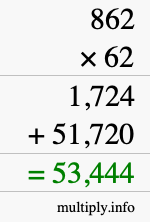 How to calculate 862 times 62 using long multiplication
