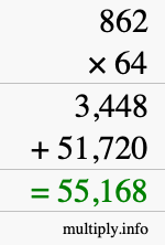 How to calculate 862 times 64 using long multiplication