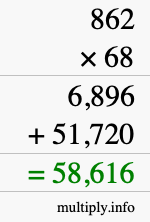 How to calculate 862 times 68 using long multiplication