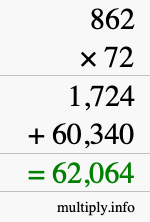 How to calculate 862 times 72 using long multiplication