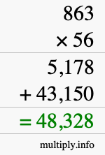 How to calculate 863 times 56 using long multiplication
