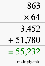 How to calculate 863 times 64 using long multiplication