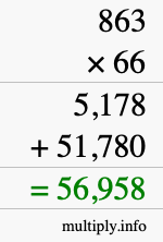 How to calculate 863 times 66 using long multiplication How to calculate 863 times 66 using long multiplication