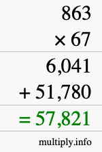 How to calculate 863 times 67 using long multiplication