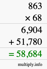 How to calculate 863 times 68 using long multiplication