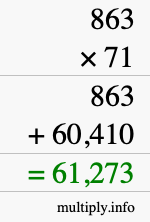 How to calculate 863 times 71 using long multiplication