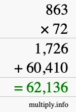 How to calculate 863 times 72 using long multiplication