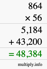 How to calculate 864 times 56 using long multiplication
