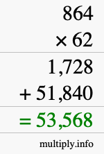 How to calculate 864 times 62 using long multiplication