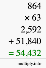 How to calculate 864 times 63 using long multiplication