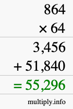 How to calculate 864 times 64 using long multiplication