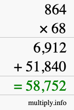 How to calculate 864 times 68 using long multiplication