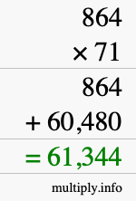 How to calculate 864 times 71 using long multiplication