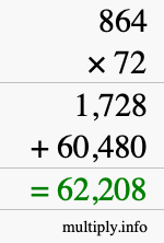 How to calculate 864 times 72 using long multiplication