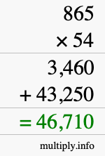 How to calculate 865 times 54 using long multiplication