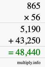 How to calculate 865 times 56 using long multiplication