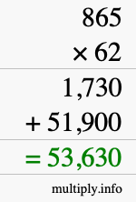 How to calculate 865 times 62 using long multiplication