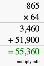 How to calculate 865 times 64 using long multiplication